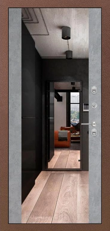 Фото Входная дверь Термо Магнит с Зеркалом Максимум - Бетон светлый внутренняя сторона