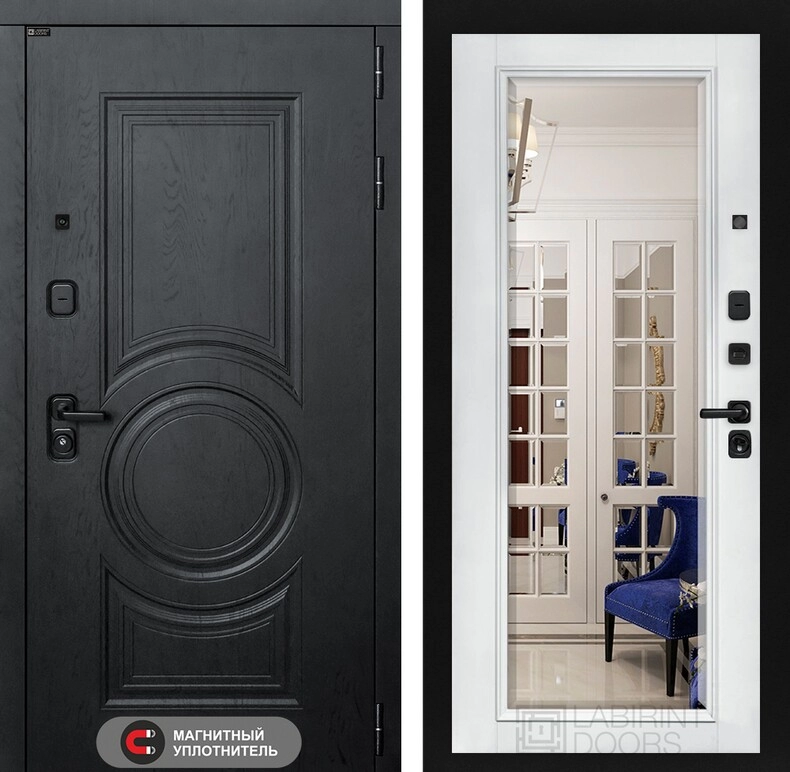 Входная дверь GRAND с Зеркалом Фацет - Белый софт