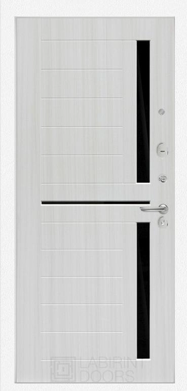 Фото Входная дверь PIANO WHITE 02 - Сандал белый, стекло черное внутренняя сторона