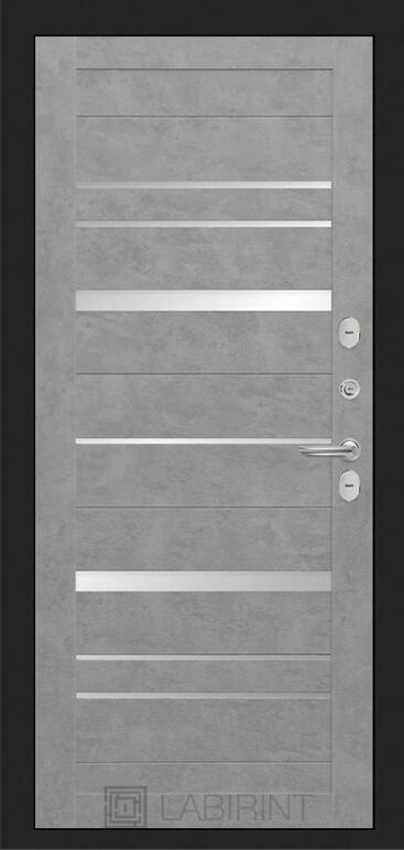 Фото Входная дверь CLASSIC шагрень черная 20 - Бетон светлый, зеркальные вставки внутренняя сторона