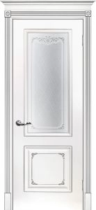 Межкомнатная дверь Смальта 14 Белый ral 9003  патина серебро