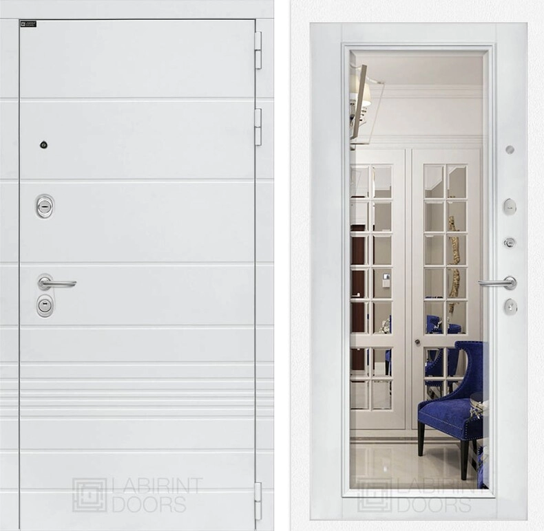 Входная дверь Трендо с зеркалом Фацет - Белый софт
