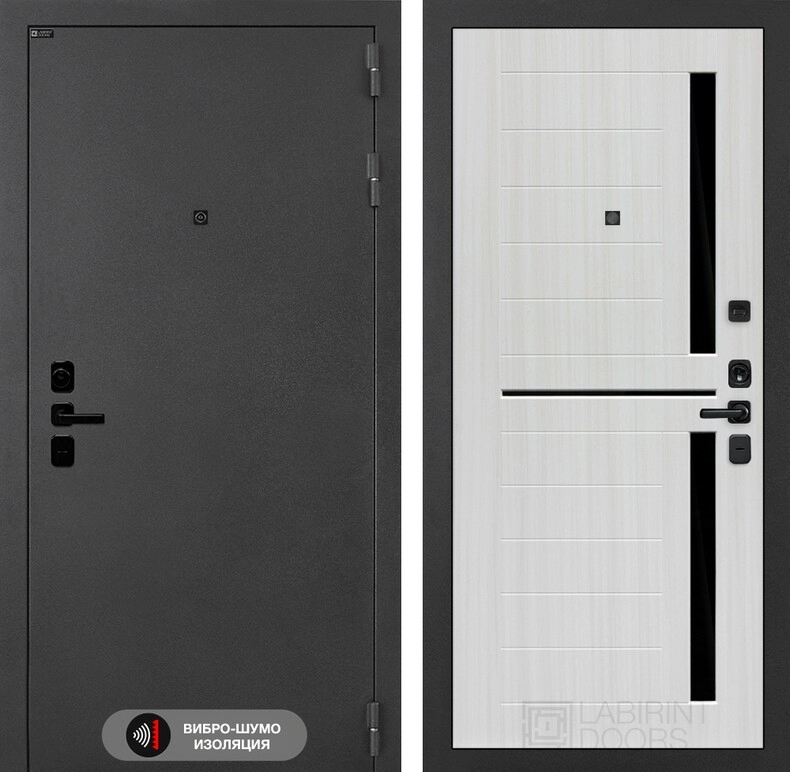 Входная дверь ACUSTIC 02 - Сандал белый, стекло черное